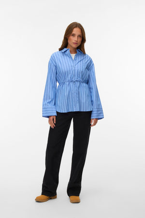 Gina Belt Shirt - Provence Stripes:Navy Peony/Snow White