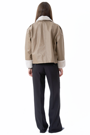 Faux Leather Searling Jacket - Beige