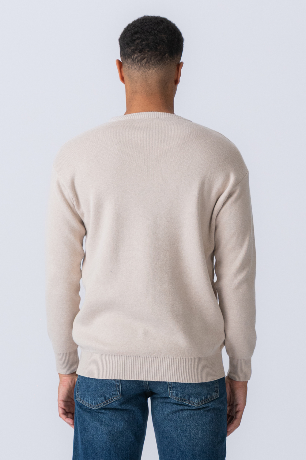 Crewneck Knit Sweater - Light Beige