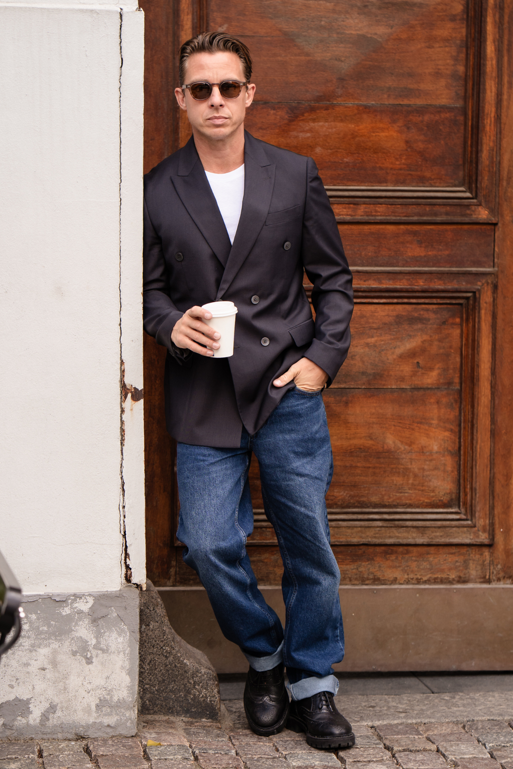 Premium Double-breasted Blazer - Black