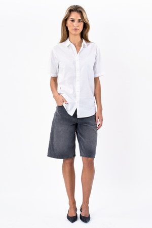 Short Sleeve Linen Shirt - White