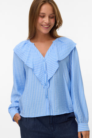 Πουκάμισο Kaja V-Neck Frill - Vista Blue Sandra
