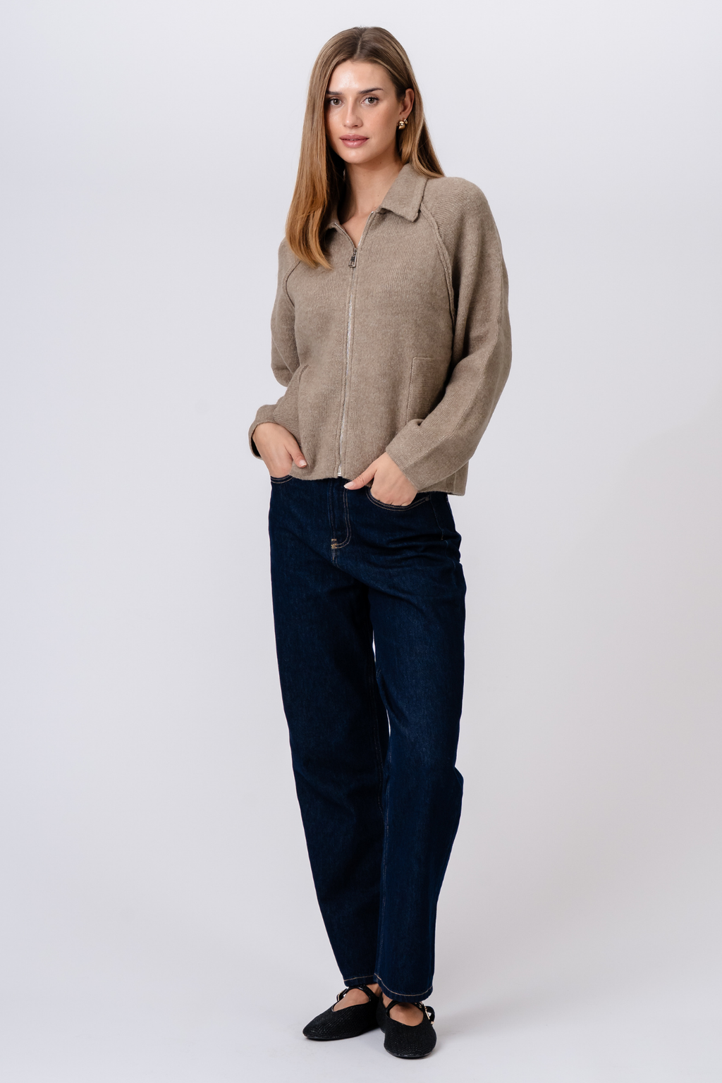 Selma Knit Zipper - Beige