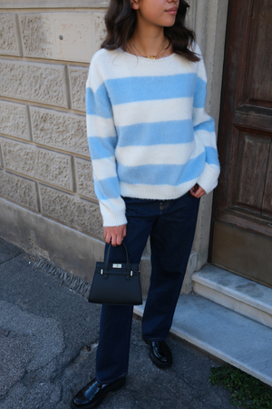 Celina Striped Knitted Sweater - White/Sky Blue