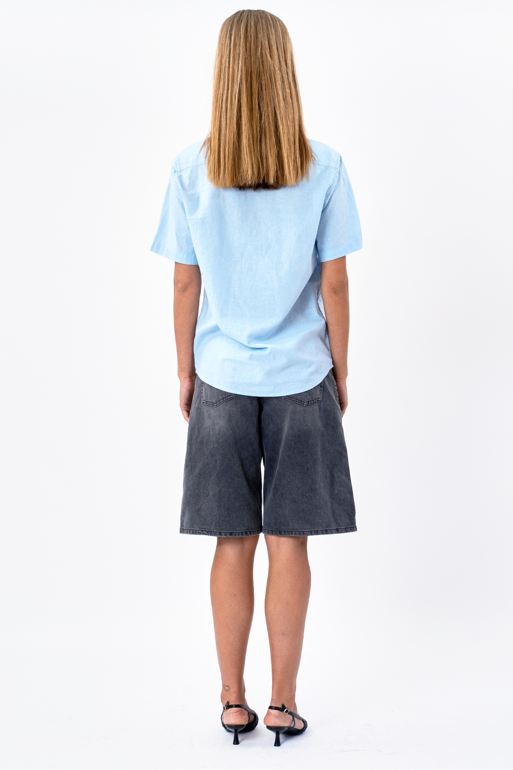 Short Sleeve Linen Shirt - Light Blue