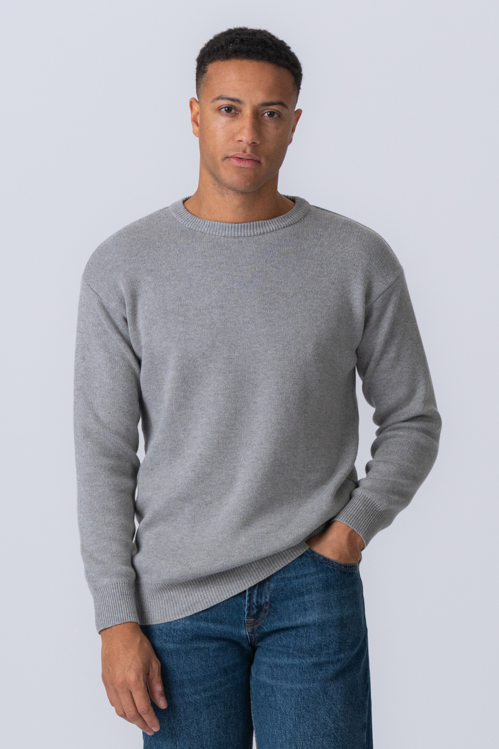 Crewneck Knit Sweater - ανοιχτό γκρι