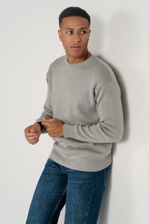 Crewneck Knit Sweater - ανοιχτό γκρι