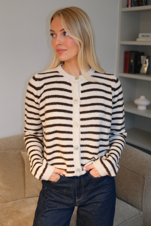Crizette Striped Knit Cardigan - Off White/Brown