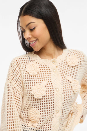 Enny Flower Knit Cardigan - Birch