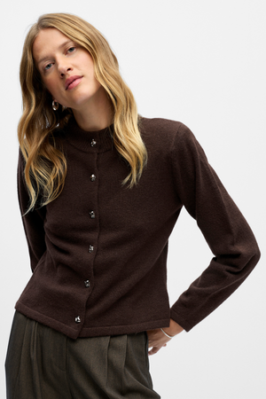 Zari Knit Cardigan - Seal Brown Melange