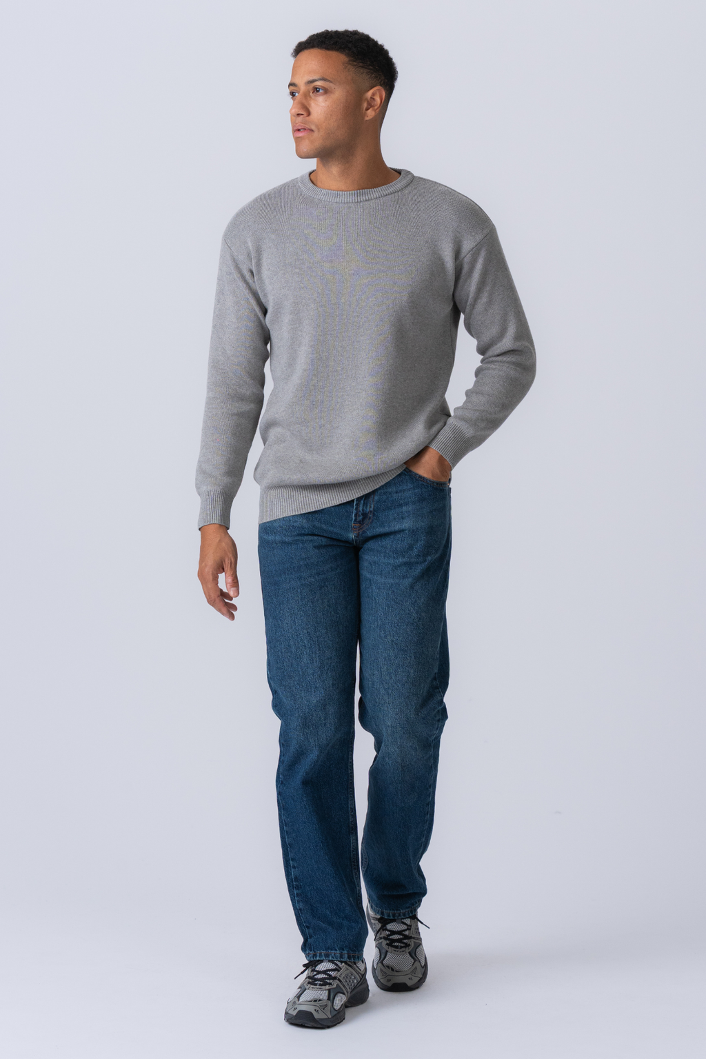 Crewneck Knit Sweater - ανοιχτό γκρι