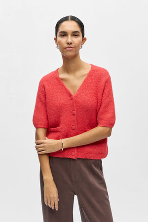 Saggia V-Neck Knit Cardigan - Poinsettia Melange