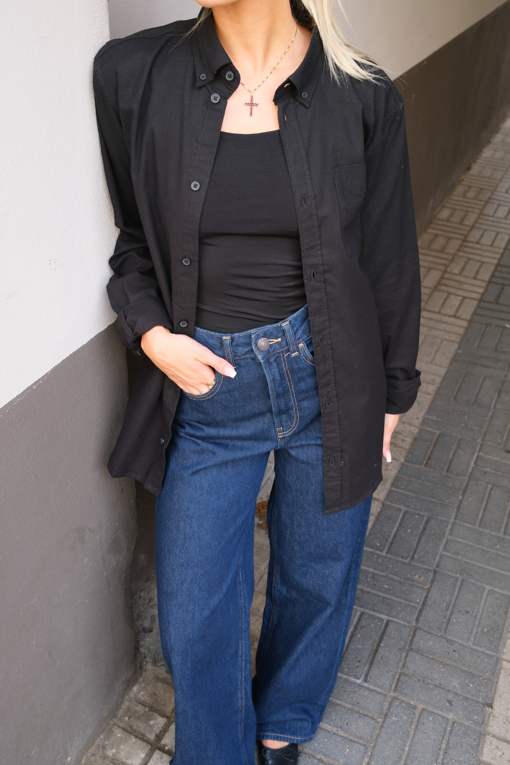 Πουκάμισο Boyfriend Oxford - Μαύρο