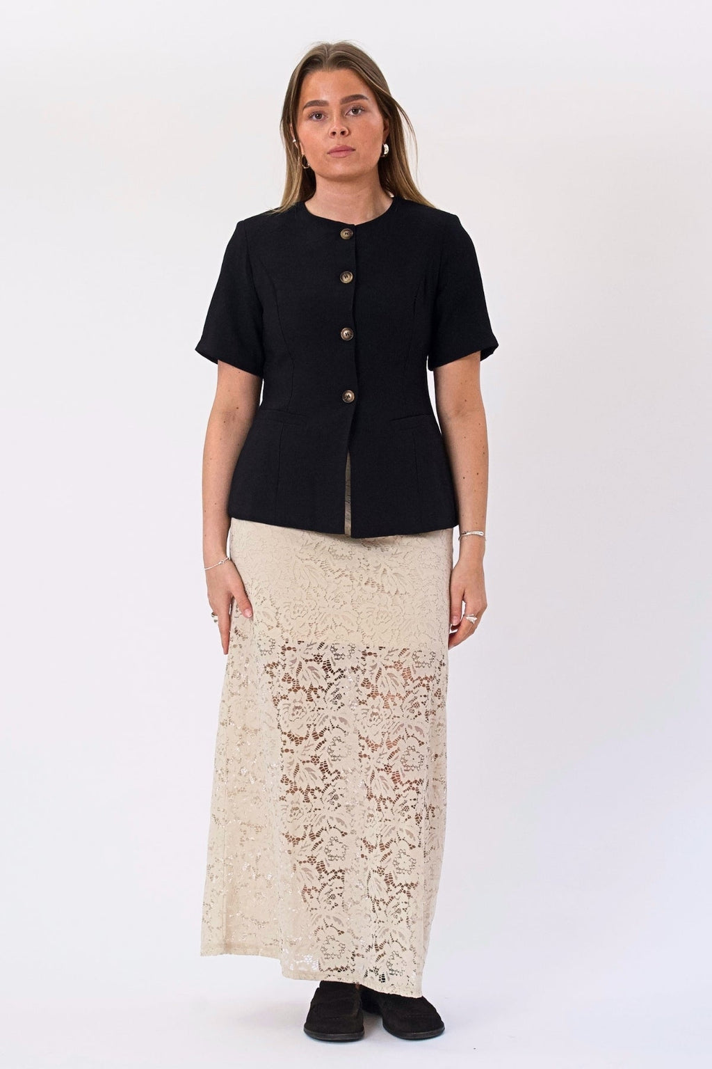 Amara Lace Maxi Skirt - Light Beige