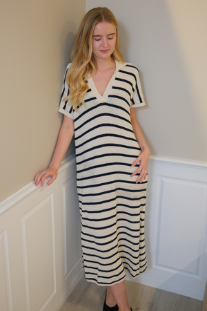 Victoria Dress - White/Navy