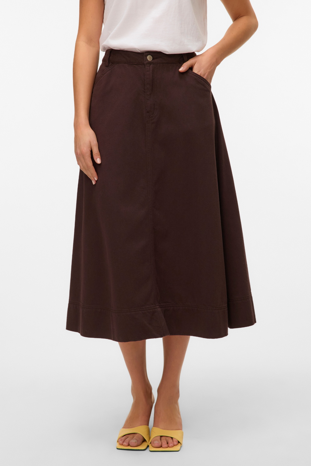 Φούστα denim χρωματιστή Filia - σοκολάτα torte