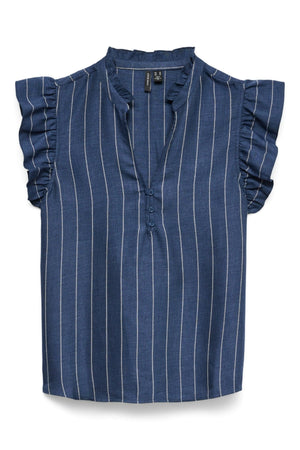 Τοπ Odette V-Neck - Σκούρο Τζιν / Λευκό