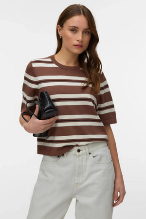 Silje 2/4 O-Nck Oversize Pull - Κακάο Καφέ Ρίγες: Σημύδα και Σοκολάτα Torti