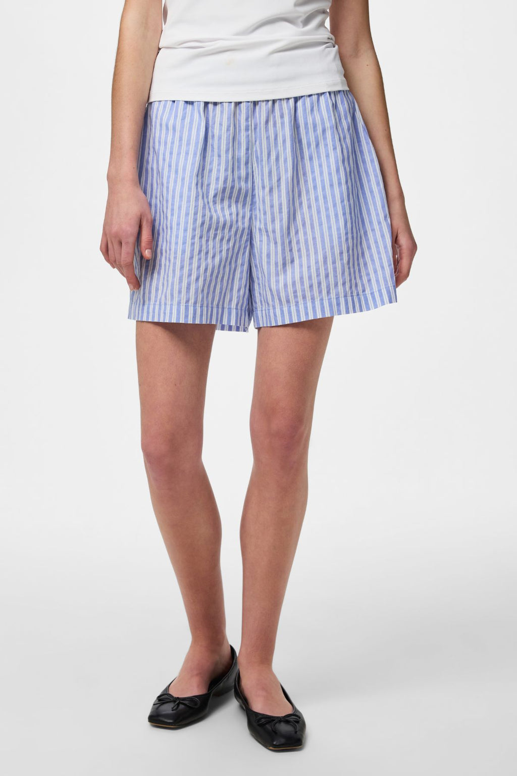 Olly Ψηλόμεση Shorts - Ορτανσία ρίγες-Λευκό λευκό