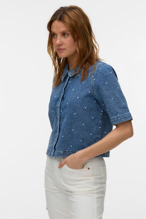 Τζιν πουκάμισο Dionne 2/4 - Medium Blue Denim - Καρδιά