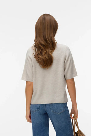 Lefile 2/4 O-Neck Pearl Cardigan - Pemice Stone Melange