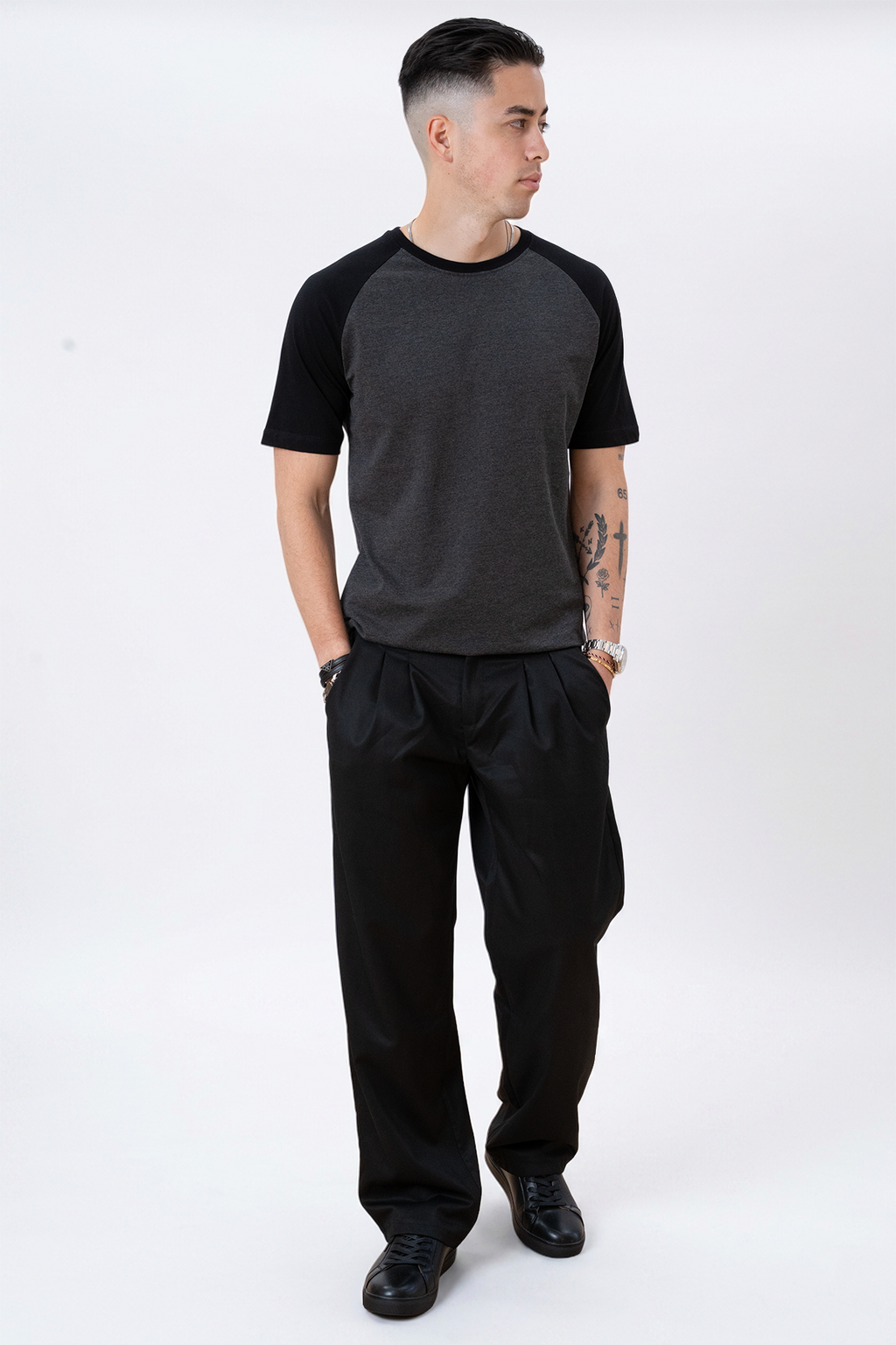 Basic Raglan T-shirt-γκρι μαύρο-σκοτάδι