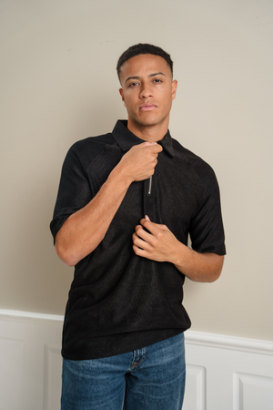 Enzo Short Sleeve Half Zip - Black