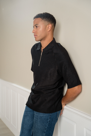 Enzo Short Sleeve Half Zip - Black