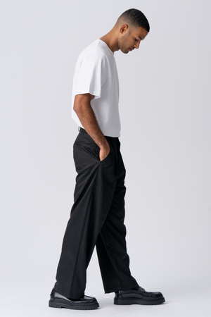 Pleated Wide Suit Pants - Black