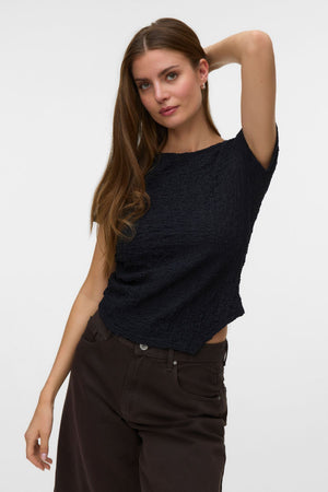 Alissia Asymmetrical o-Neck Top - Μαύρο