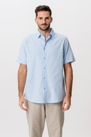 Short Sleeve Linen Shirt - Light Blue