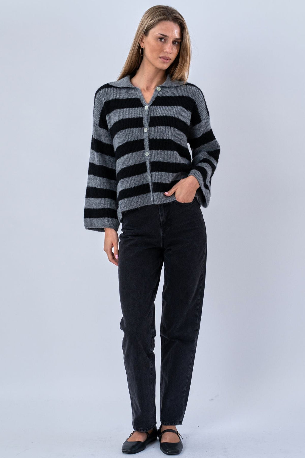 Josie Polo Knit - Γκρι/Μαύρο