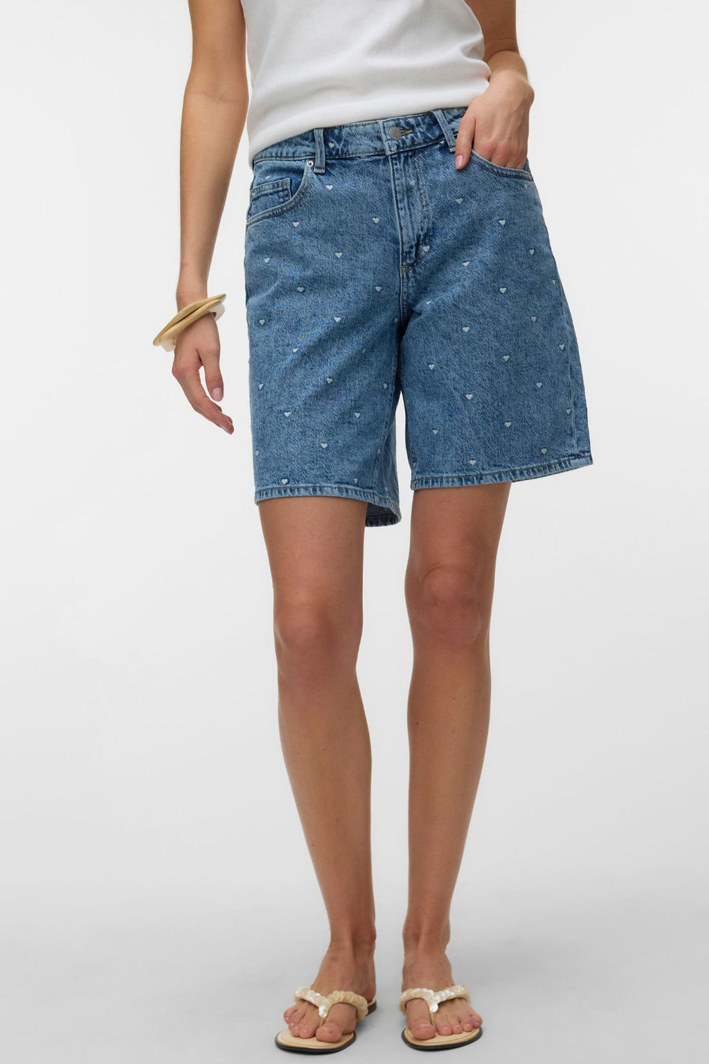 Tess Mr Long Denim Short - Medium Blue Denim - Heart