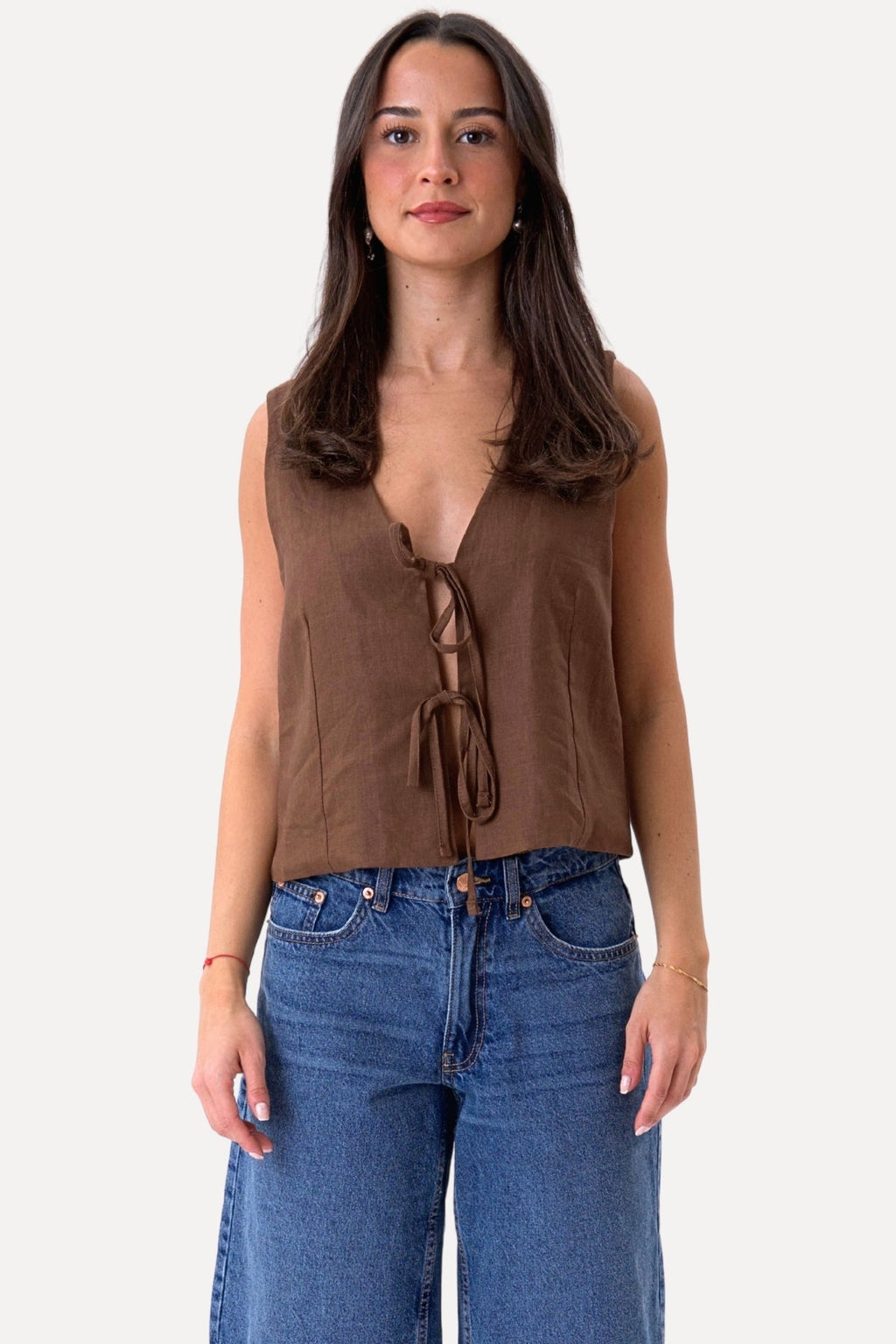 Linen Vest - Brown
