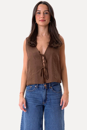 Linen Vest - Brown