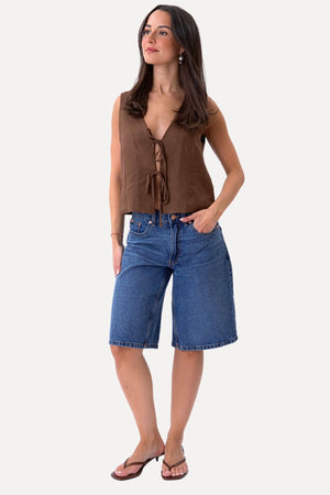 Linen Vest - Brown