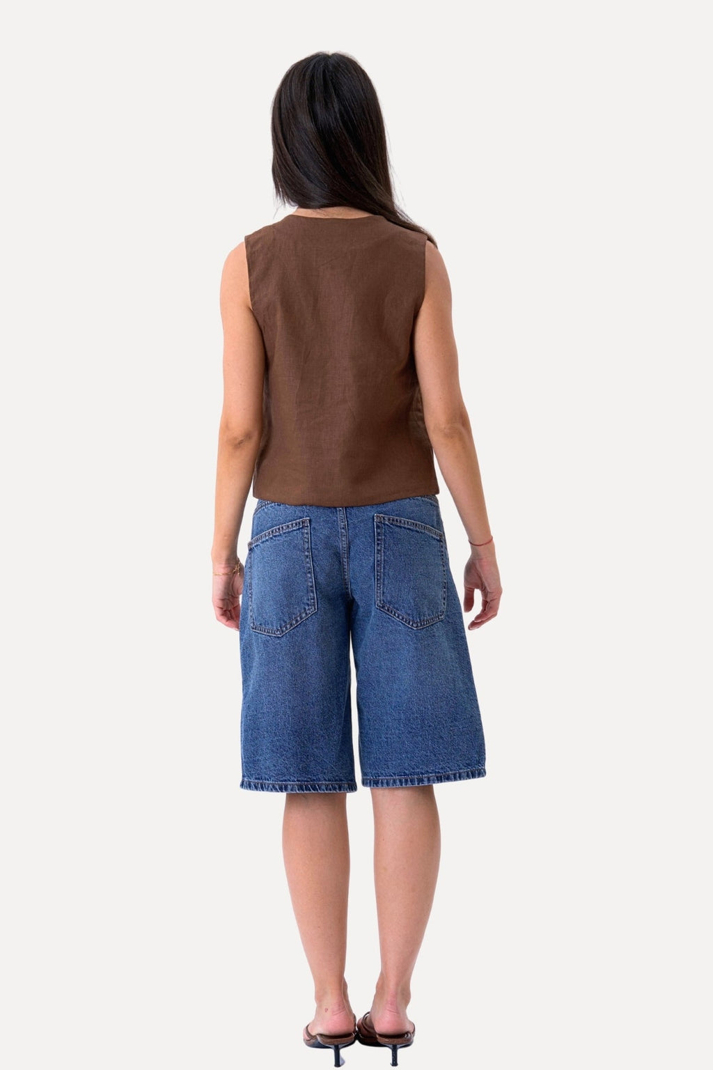 Linen Vest - Brown