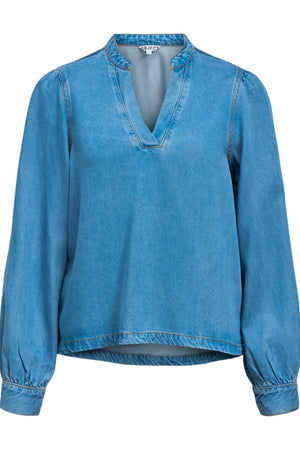 Frame V-Neck Re Denim Top - Light Blue Denim