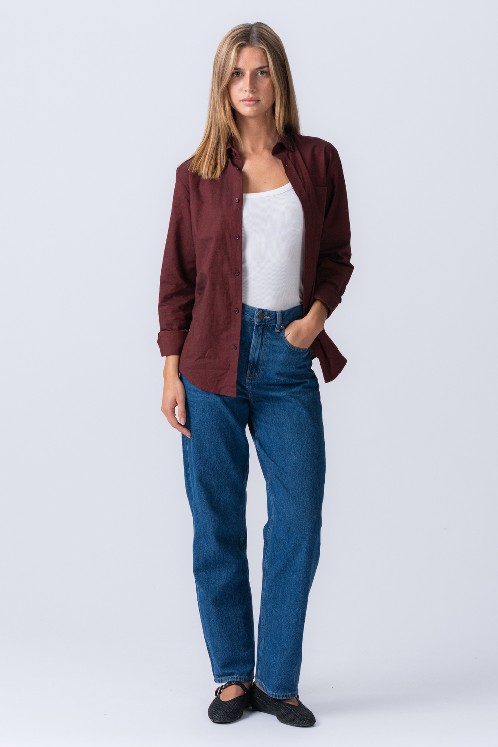 Boyfriend Oxford πουκάμισο - Βουργουνδία