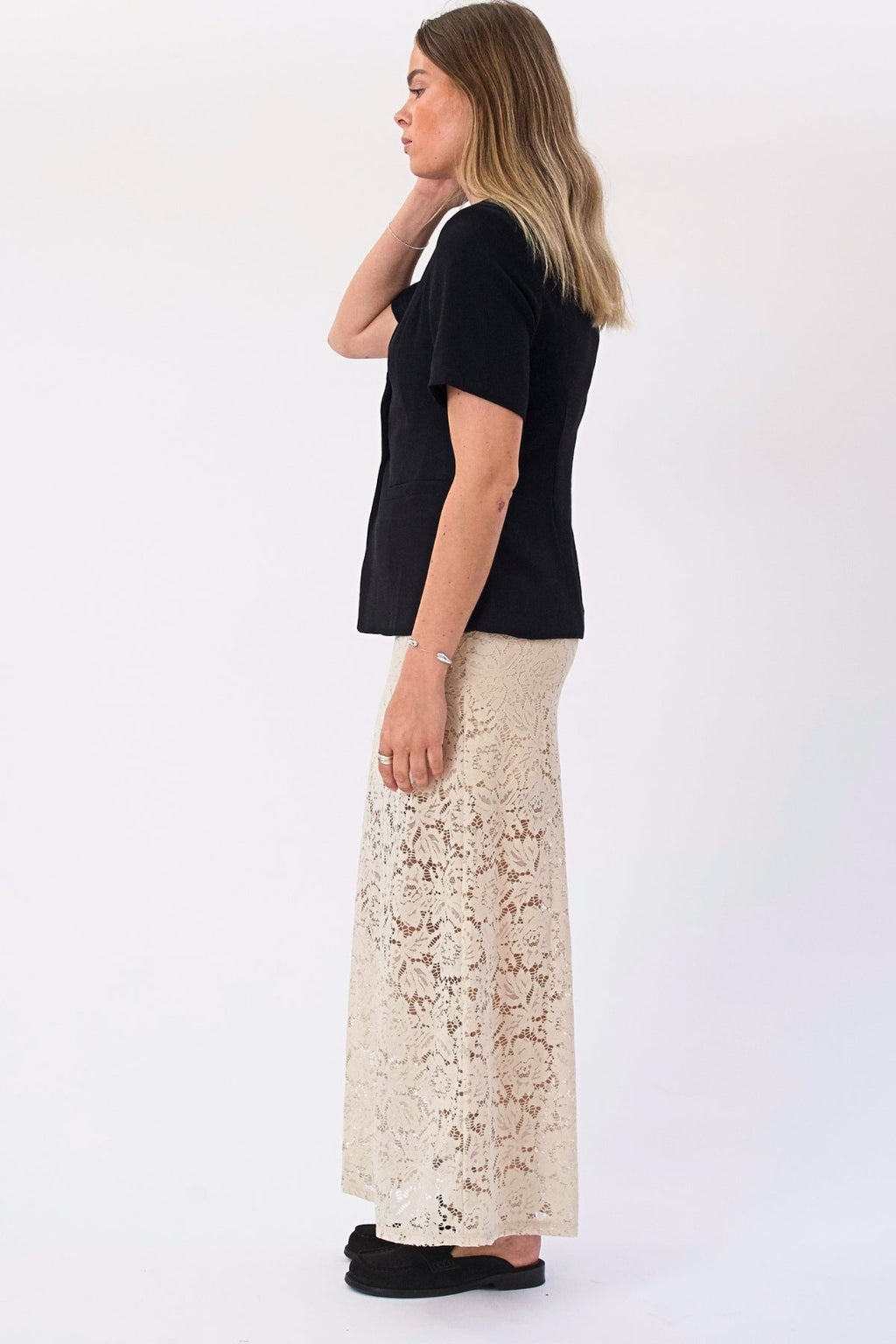 Amara Lace Maxi Skirt - Light Beige