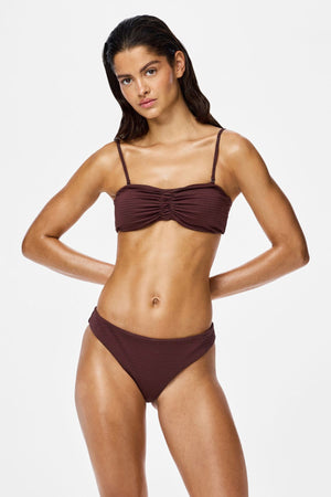 Kaya Seersucker Bikini Top - Deep Mahogany