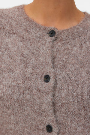 Novah O-Neck Button Cardi - Brown Lentil Melange