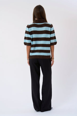 Alba Polo Knit - Chocolate/Light Blue