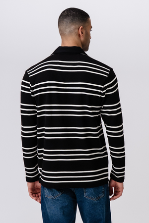 Striped Long-sleeved Polo - Black