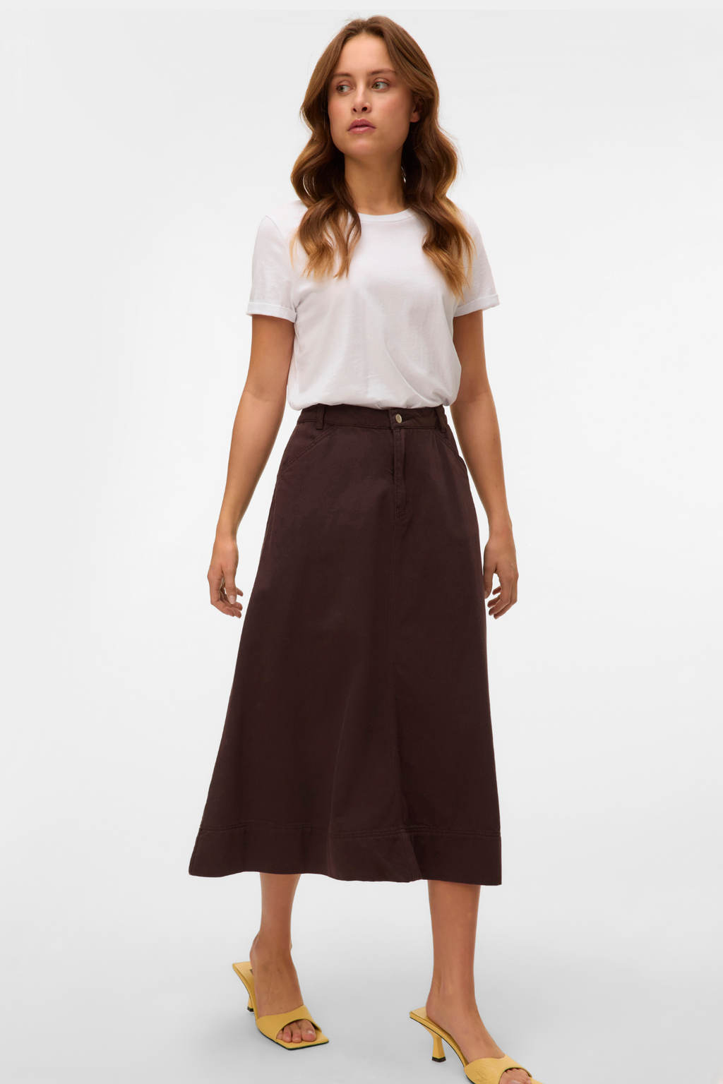 Φούστα denim χρωματιστή Filia - σοκολάτα torte