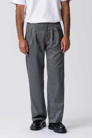 Pleated Wide Suit Pants - Light Grey