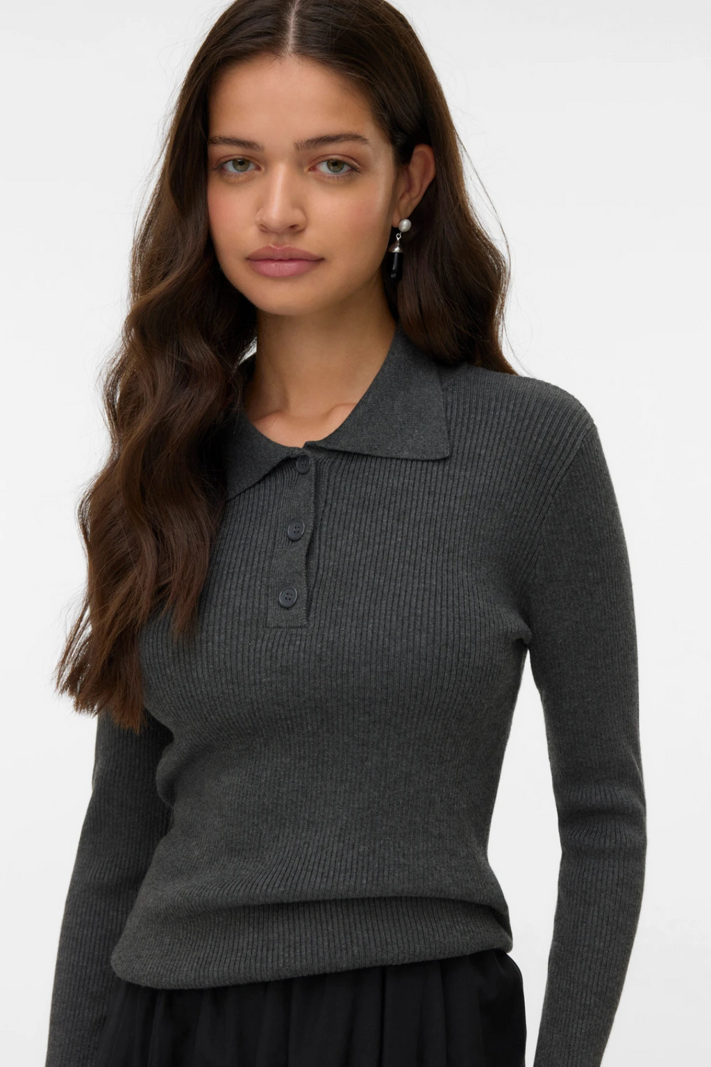 Silje Poloneck Pullover - Dark Grey Melange