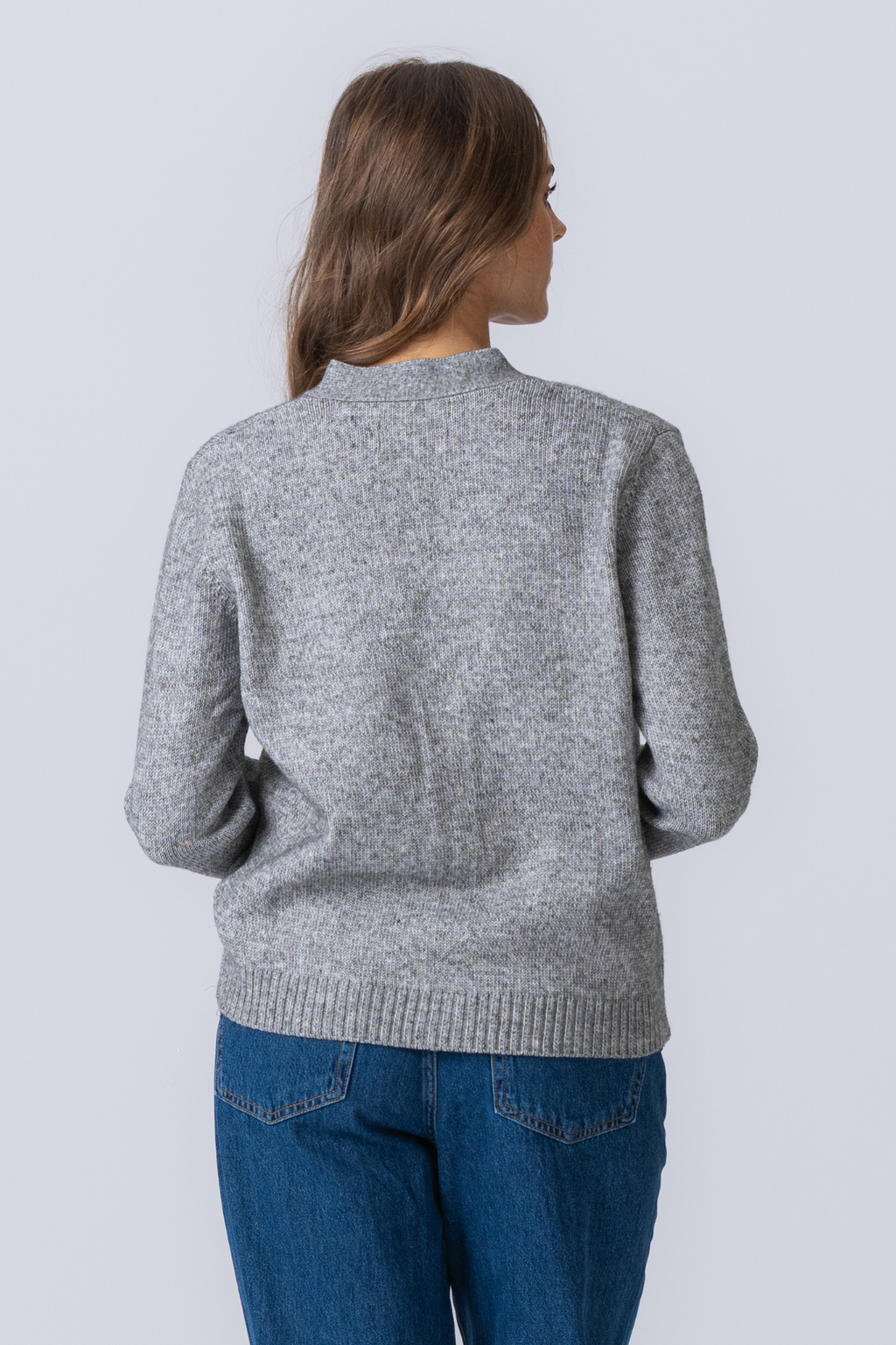 Knitted Cardigan - Light Grey Melange