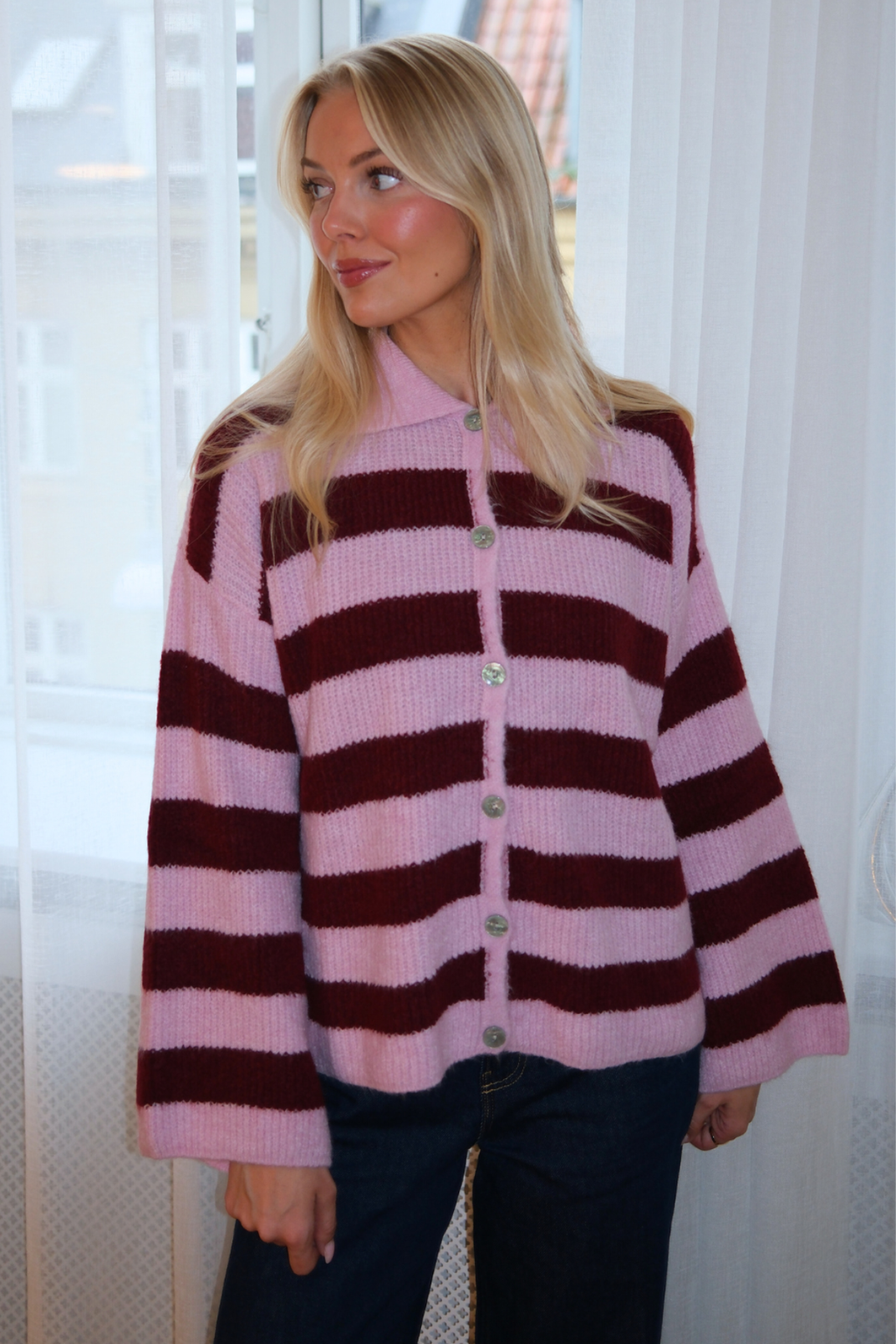 Josie Polo Knit - Pink/ Burgundy