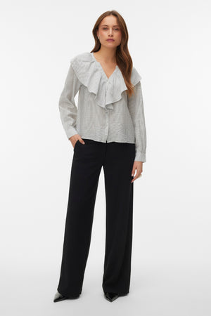 Πουκάμισο Kaja V-Neck Frill - Snow White Amanda Black